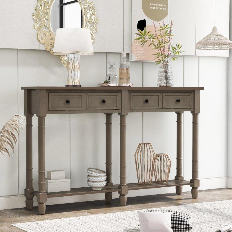 Mavi Eskitme Masif Ahşap 2 Çekmeceli ve Alt Raflı Dresuar - 333129