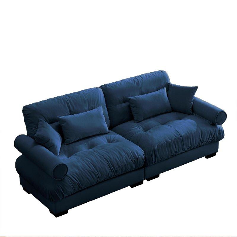 Mavi Kadife Kapitoneli Sırtlı Yuvarlak Kollu 2 Kişilik Bohem Koltuk - 238x94 cm - 280910