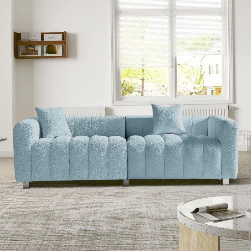 Mavi Kadife Metal Ayaklı 3 Kişilik Bohem Koltuk - 222 cm - 292584