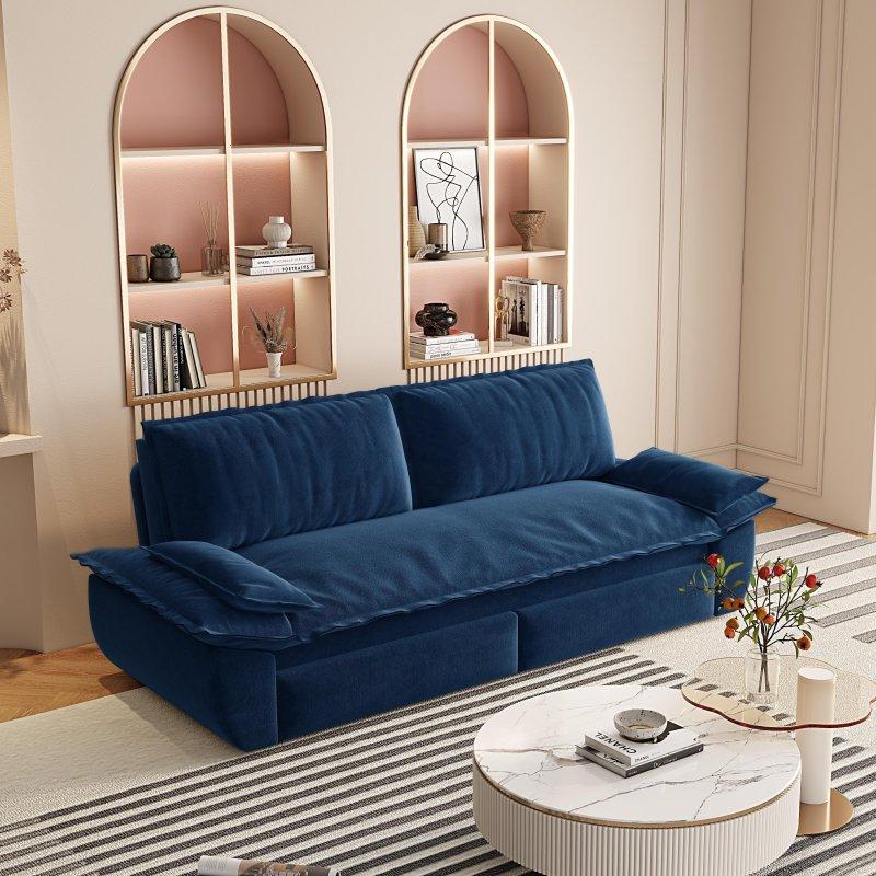 Mavi Kadife Metal Yataklı 3 Kişilik Bohem Koltuk - 186x92x85 cm - 282709