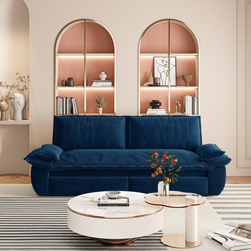 Mavi Kadife Metal Yataklı 3 Kişilik Bohem Koltuk - 186x92x85 cm - 282709