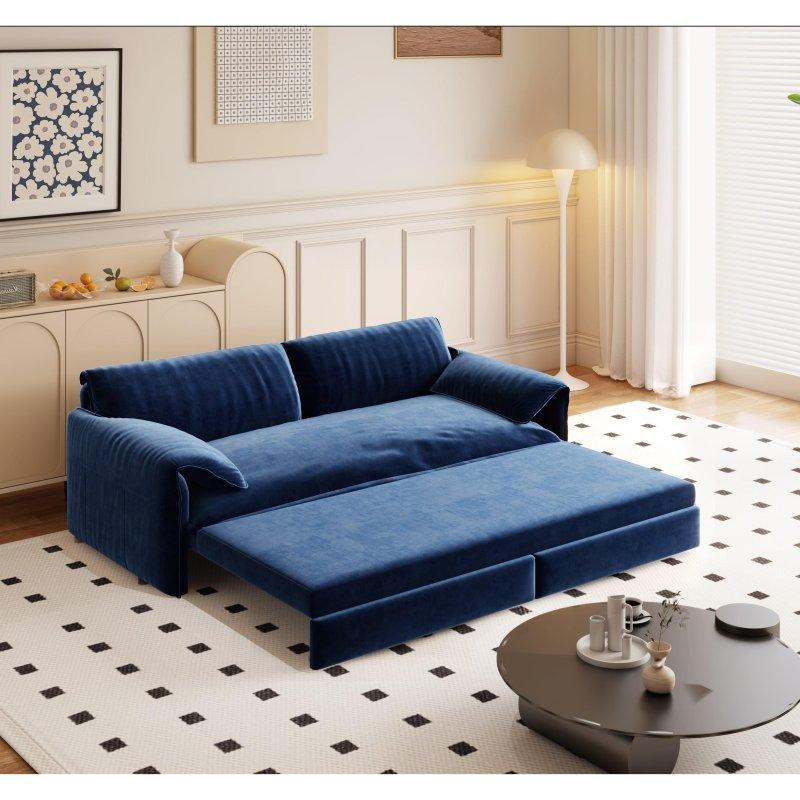 Mavi Kadife Saklama Cepli Yataklı Bohem Koltuk - 168x86 cm - 284570