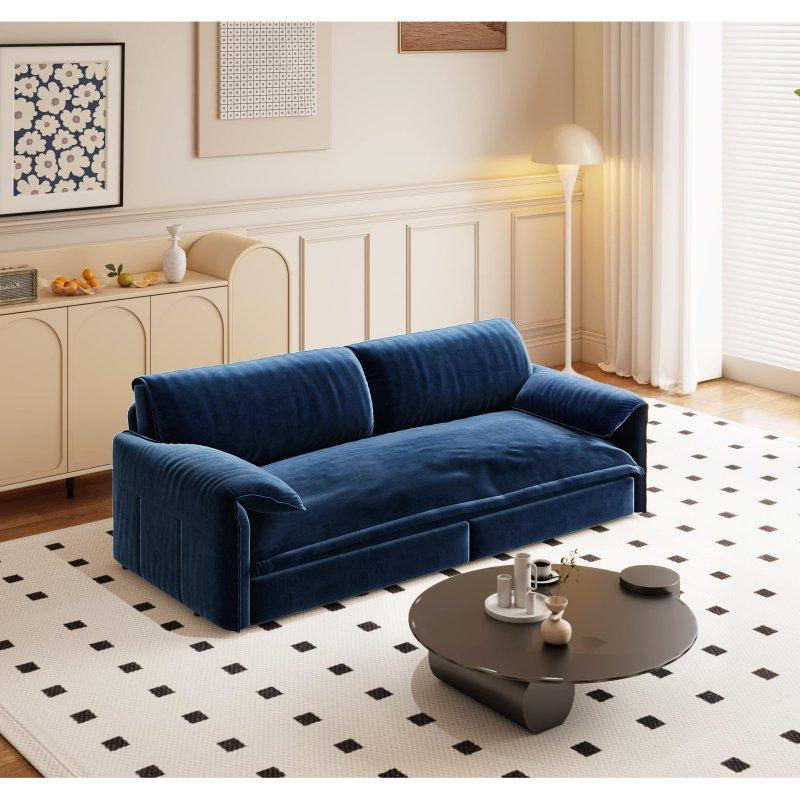 Mavi Kadife Saklama Cepli Yataklı Bohem Koltuk - 168x86 cm - 284570