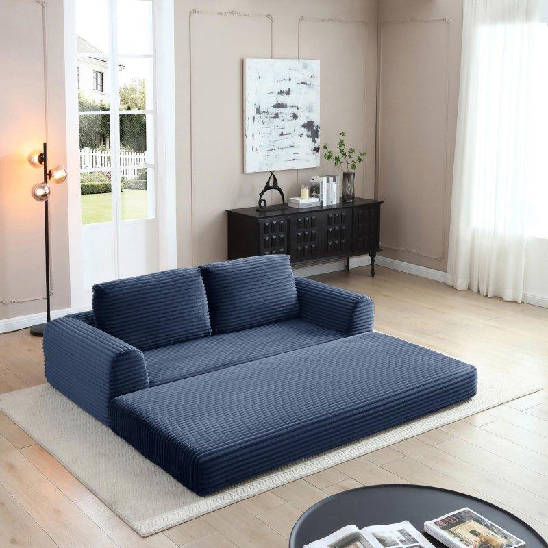Mavi Kadife Yataklı Katlanabilir Bohem Koltuk - 209x95 cm - 288987