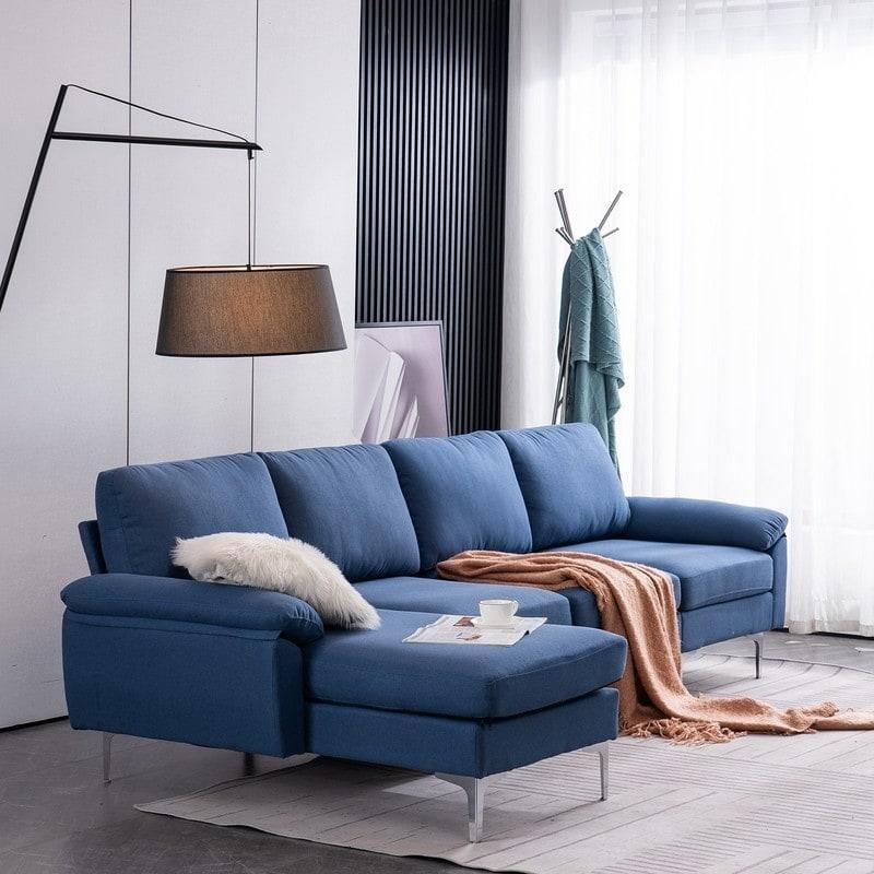 Mavi Keten Kumaş Yataklı Sağ Köşe Koltuk - 280 cm - 260649