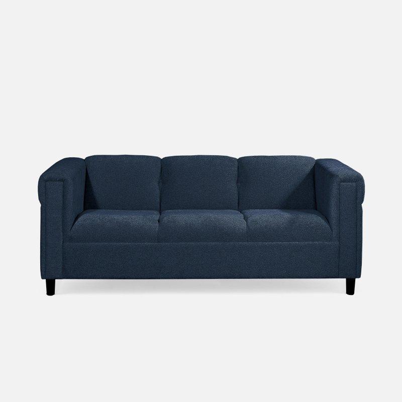 Mavi Kumaş Masif Ahşap Kare Kollu Üç Kişilik Bohem Koltuk - 183x84x72 cm - 285120