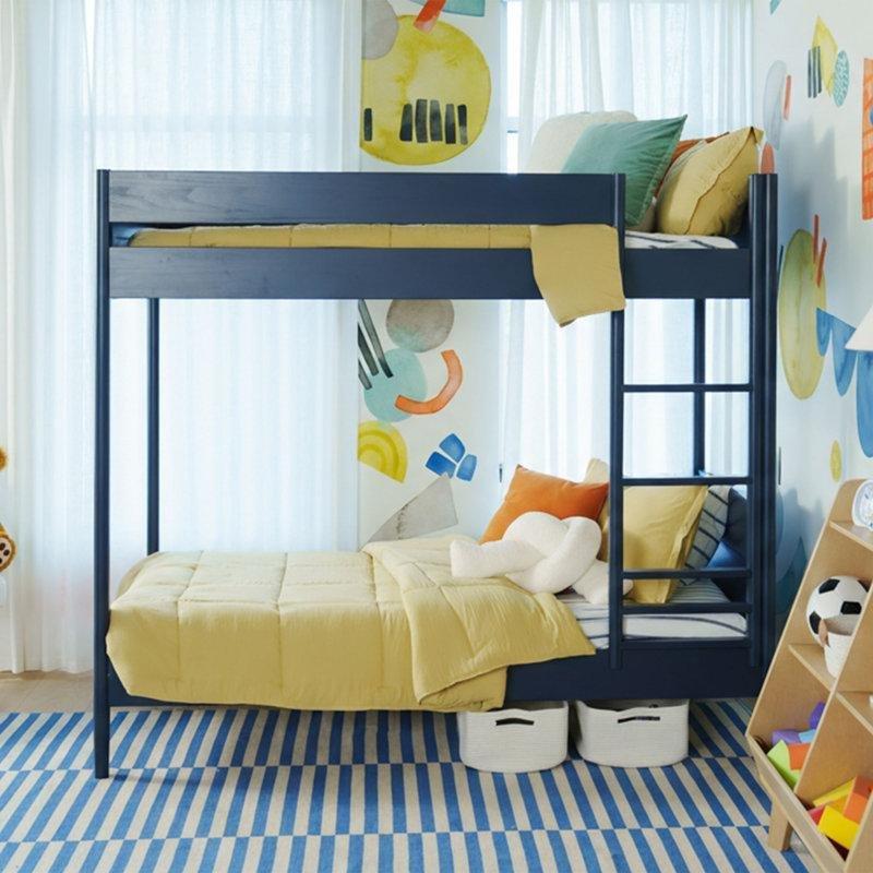 Mavi Masif Ahşap Modern Dahili Merdivenli Ranza - 201x107 cm - 248793