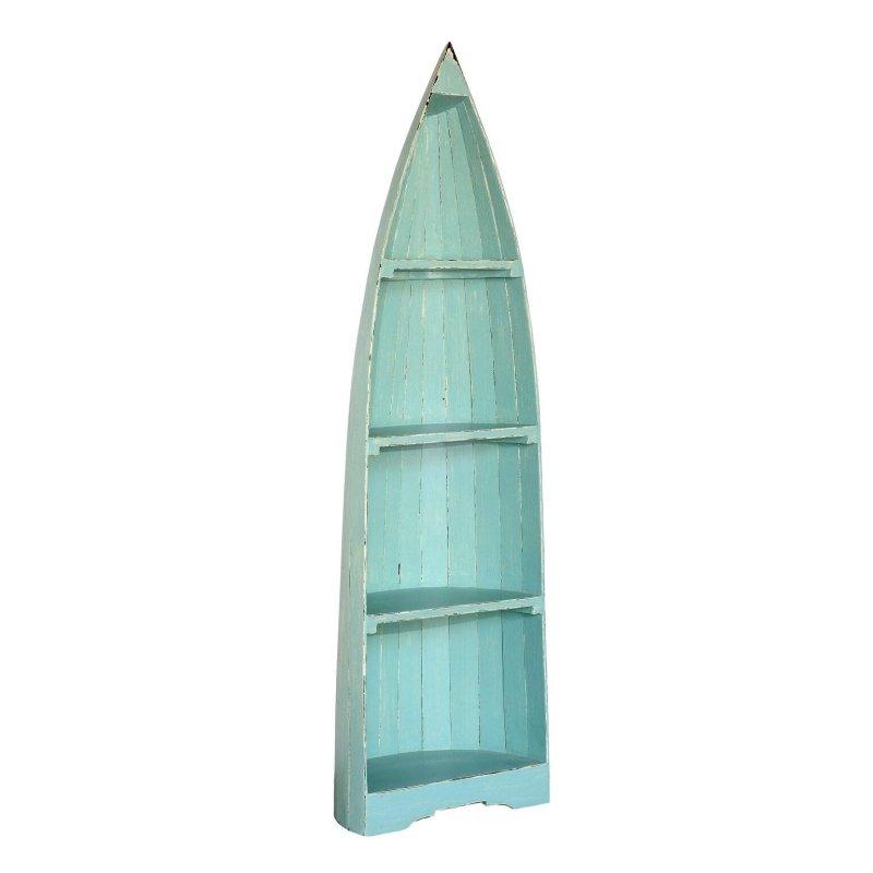 Mavi Masif Maun Ağacı Tekne Tasarım Köşe Kitaplık - 188x61x51 cm - 312307