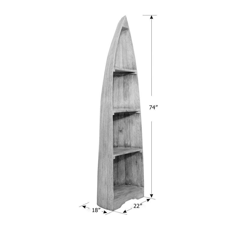 Mavi Masif Maun Ağacı Tekne Tasarım Köşe Kitaplık - 188x61x51 cm - 312307