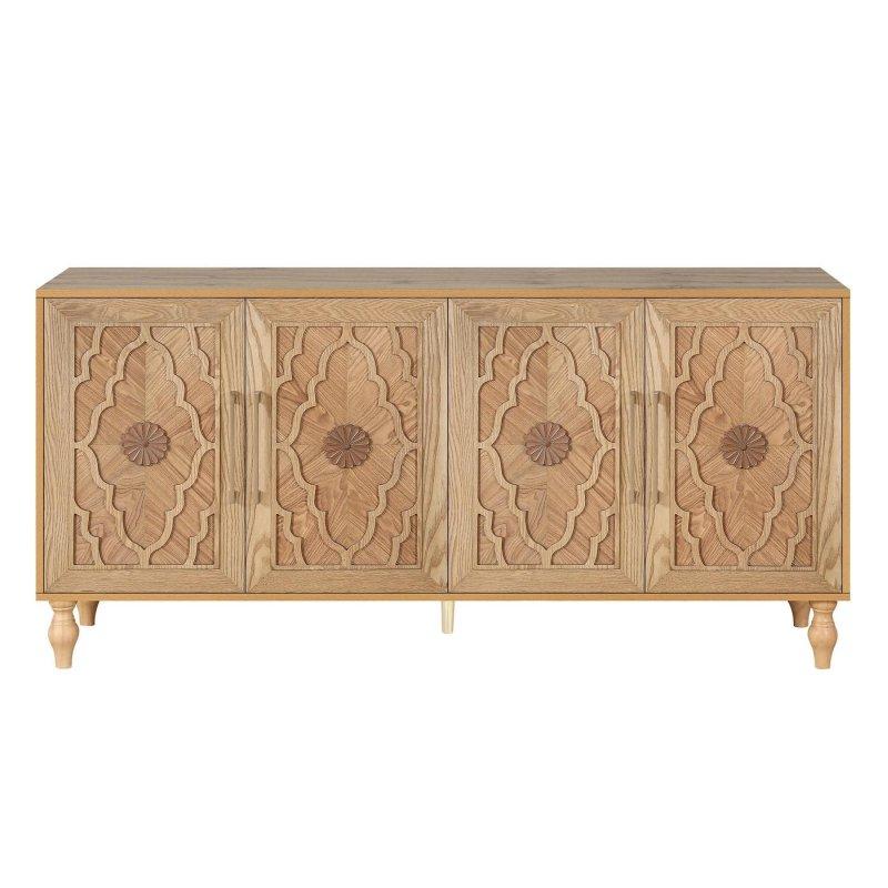 Mavi MDF Çiçek Oymalı Çekmeceli Dolaplı Kitaplık - 160x41x82 cm - 314451