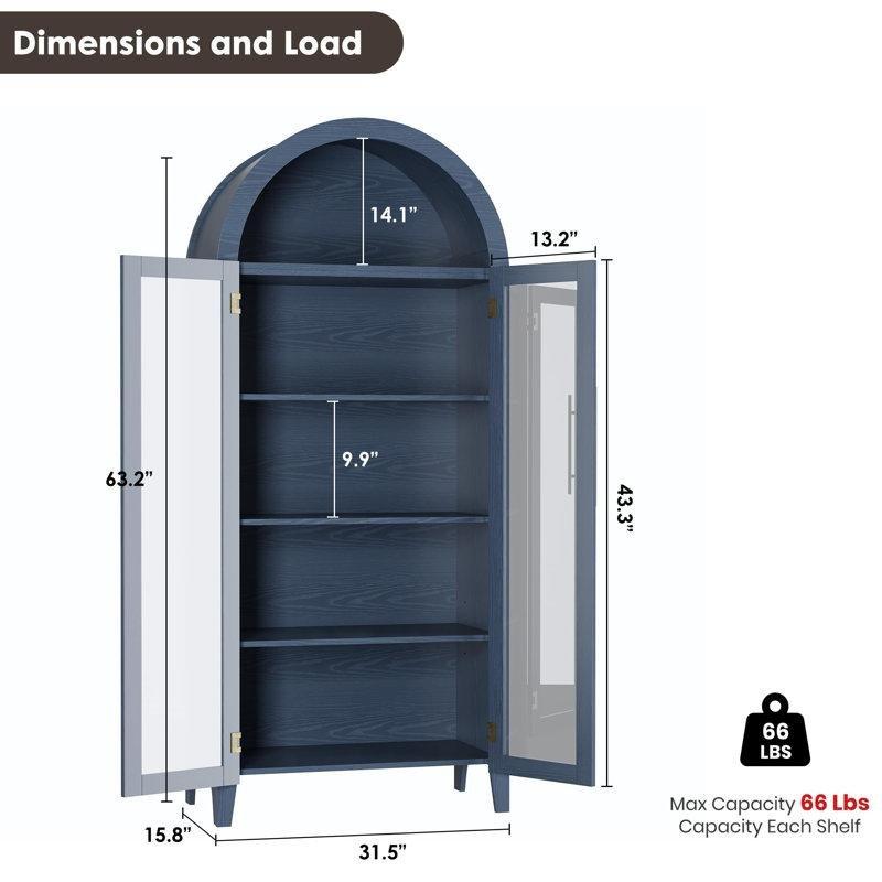 Mavi MDF Kemerli Tasarım 5 Raflı Cam Kapaklı Kitaplık - 161x81x41 cm - 238480