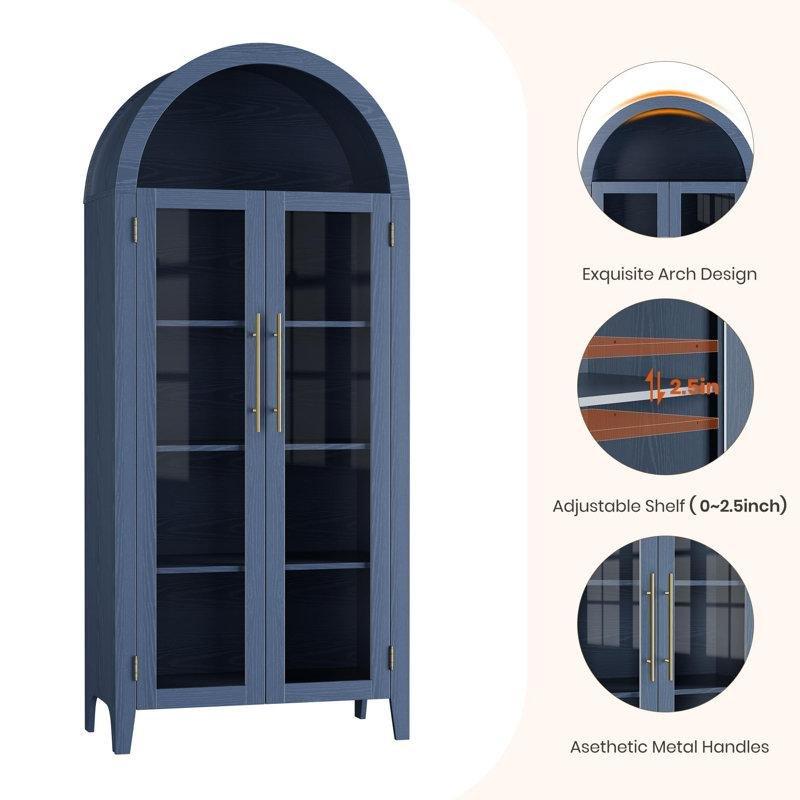 Mavi MDF Kemerli Tasarım 5 Raflı Cam Kapaklı Kitaplık - 161x81x41 cm - 238480