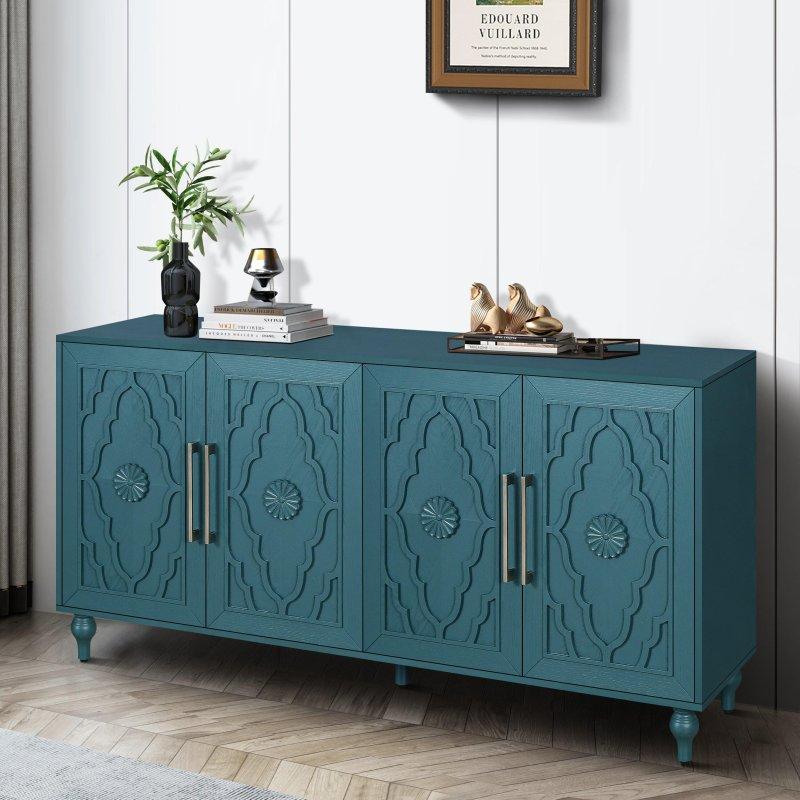 Mavi MDF Oymalı Kapaklı Bohem Konsol - 160 cm - 324926