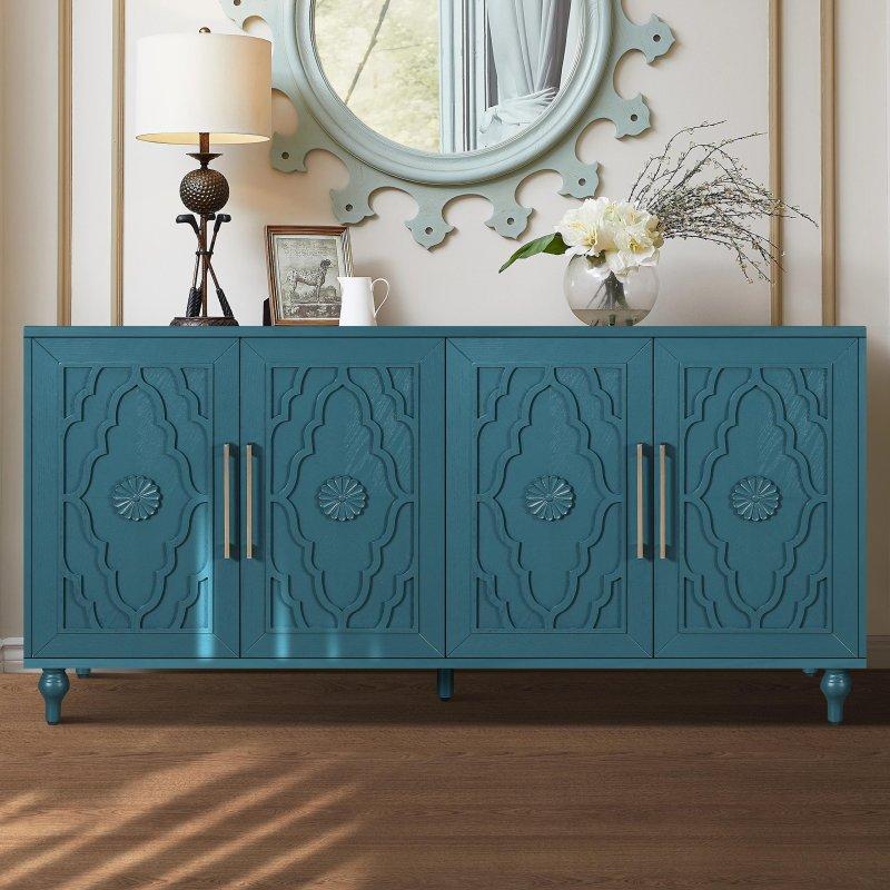 Mavi MDF Oymalı Kapaklı Bohem Konsol - 160 cm - 324926 Mavi MDF Oymalı Kapaklı Bohem Konsol - 160 cm - 324926