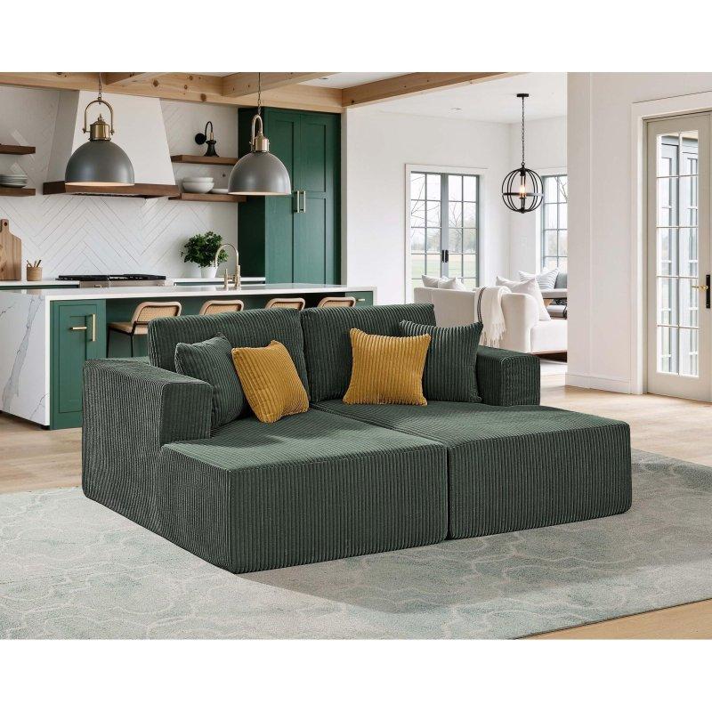 Mavi MDF Yastık Sırtlı Kare Kollu 2 Kişilik Bohem Koltuk - 181 cm - 282145