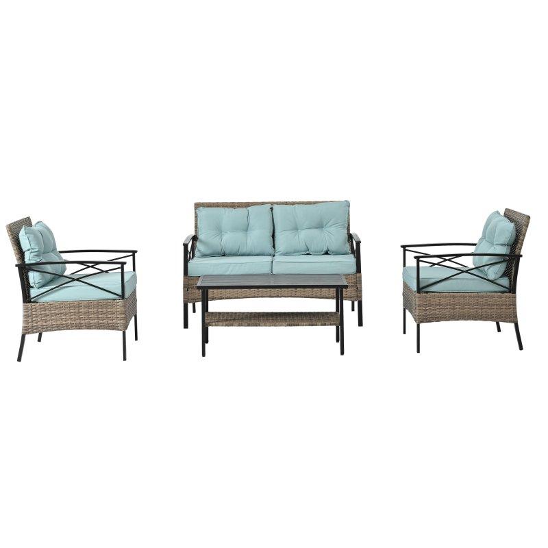 Mavi Metal ve Rattan Minderli 4 Parça Bahçe Takımı - 272945