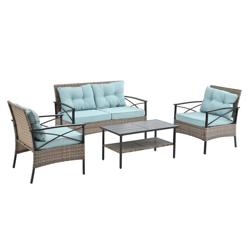 Mavi Metal ve Rattan Minderli 4 Parça Bahçe Takımı - 272945