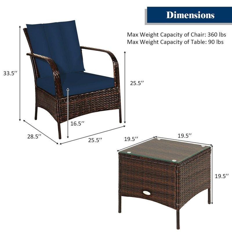 Mavi Minderli Rattan 3 Parça Bahçe Takımı - 273864