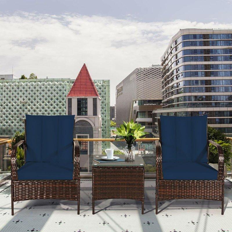 Mavi Minderli Rattan 3 Parça Bahçe Takımı - 273864