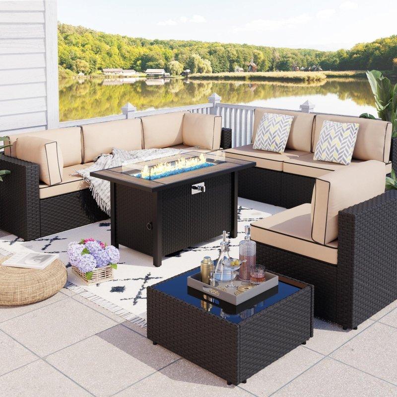 Mavi Minderli Rattan Ateş Çukurlu Modüler Bahçe Takımı - 268370