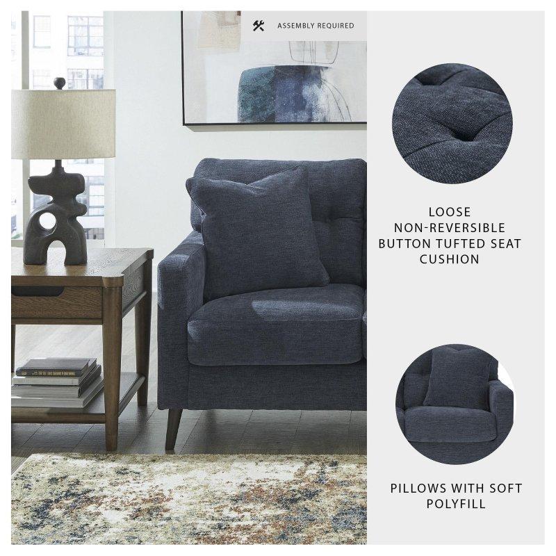 Mavi Polyester Döşemeli Düğme Detaylı Konik Ayaklı Bohem Koltuk - 201x97x94 cm - 280190