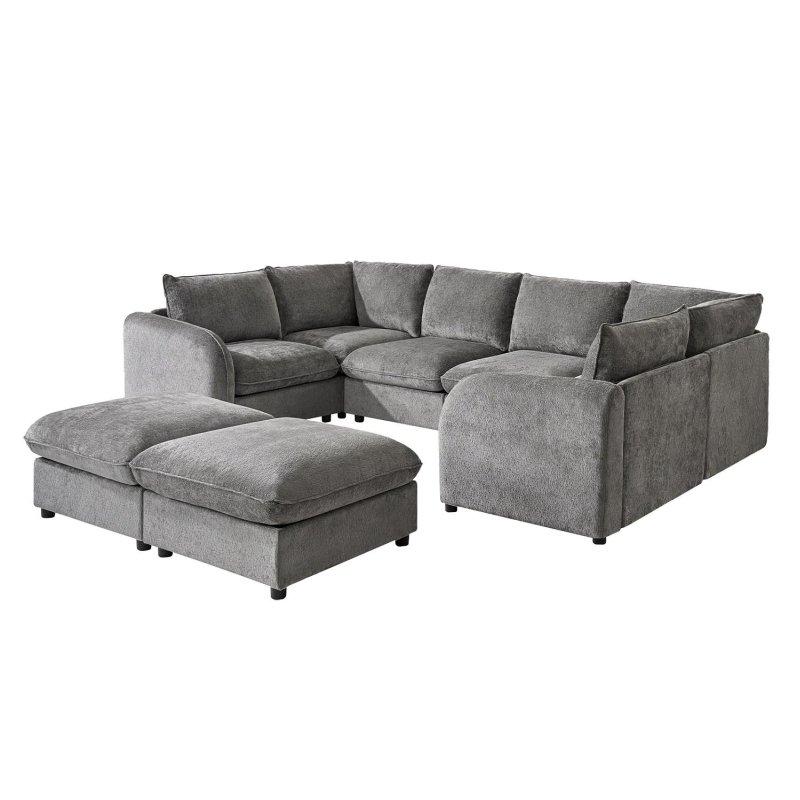 Mavi Polyester Kumaş Modüler Sandıklı U Şekilli Köşe Koltuk - 260426