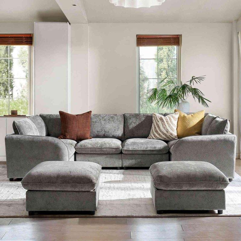 Mavi Polyester Kumaş Modüler Sandıklı U Şekilli Köşe Koltuk - 260426