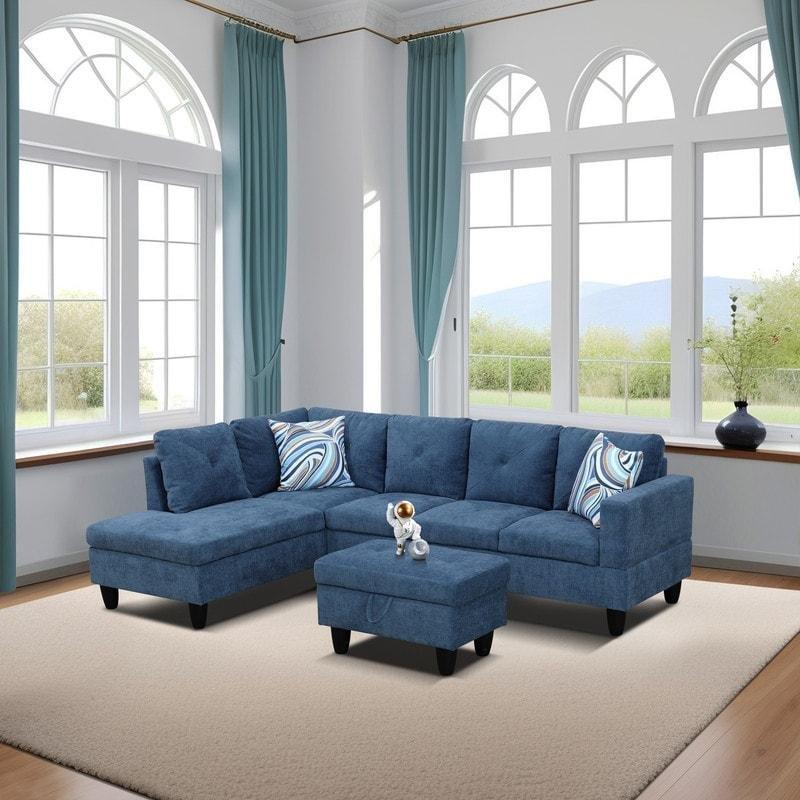 Mavi Polyester Kumaş Puflu Modüler Köşe Koltuk - 247x169x86 cm - 256226