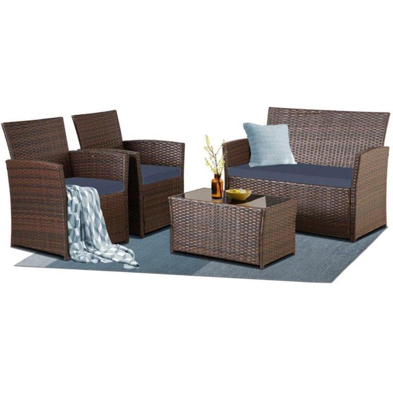Mavi Rattan 4 Parça Orta Sehpalı Bahçe Takımı - 273204