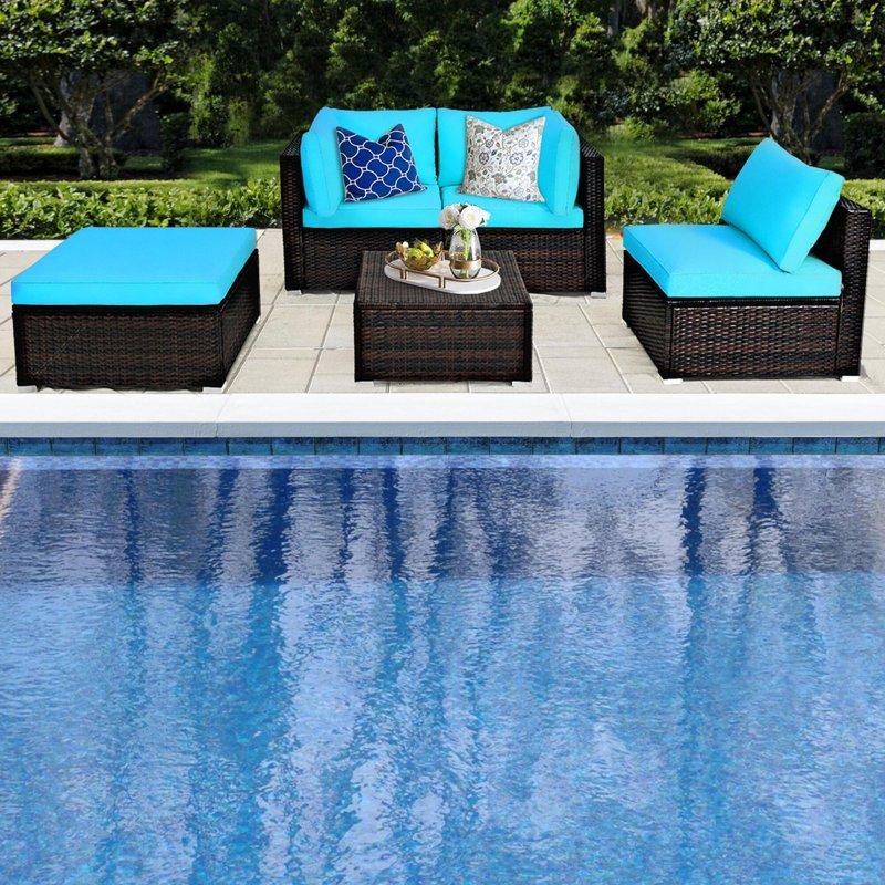 Mavi Rattan Minderli 5 Parça Modüler Bahçe Takımı - 268755