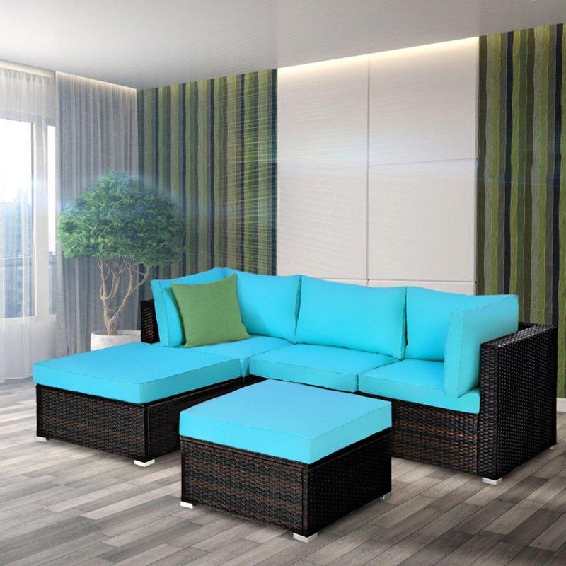 Mavi Rattan Minderli 5 Parça Modüler Bahçe Takımı - 268755