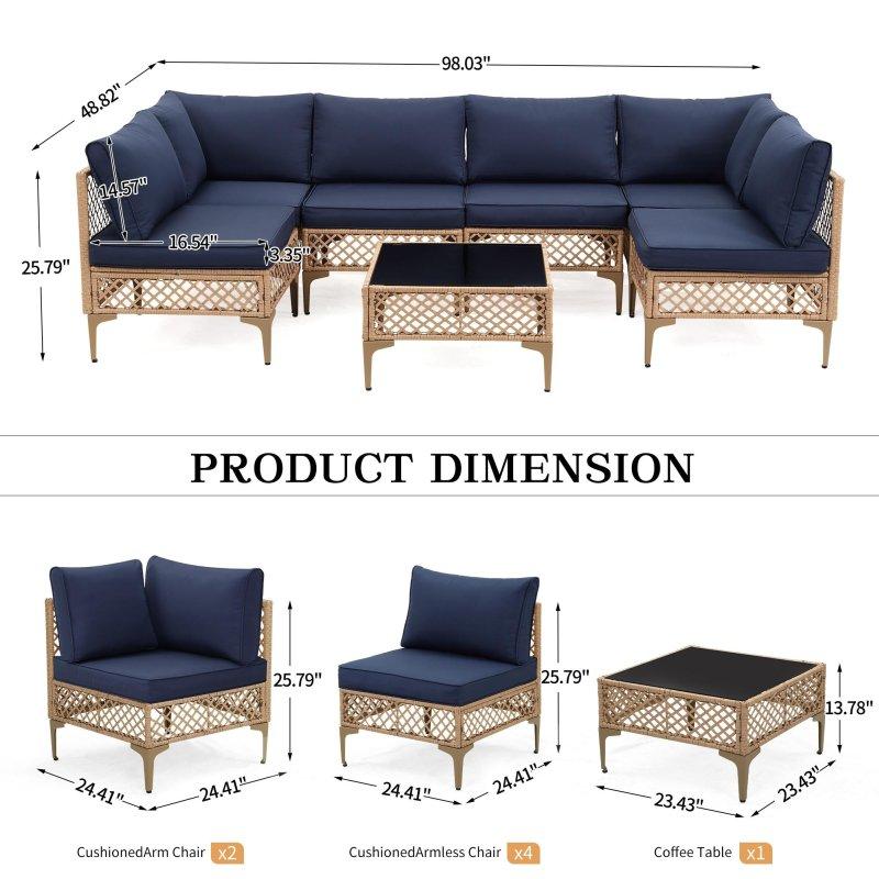 Mavi Rattan Minderli Modüler 7 Parça Bahçe Takımı - 275594