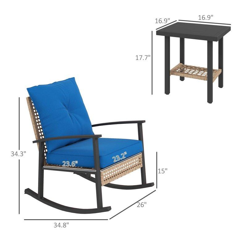 Mavi Rattan Minderli Sallanan 3 Parça Bahçe Takımı - 270966