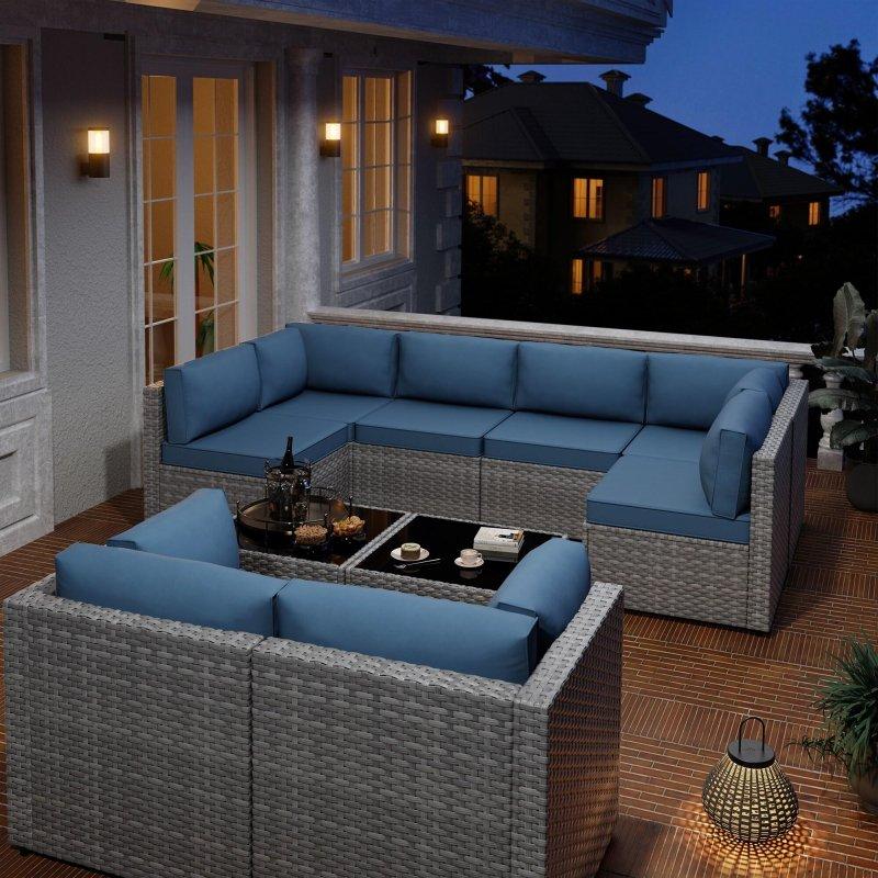 Mavi Rattan Modüler 10 Parça Bahçe Takımı - 275737