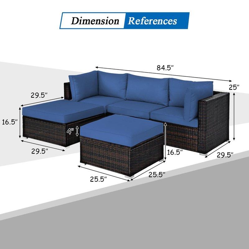 Mavi Rattan Modüler 5 Parça Köşe Bahçe Takımı - 269271