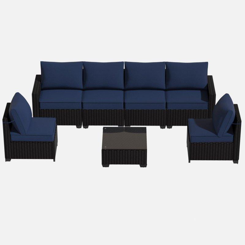 Mavi Rattan Modüler 7 Parça Bahçe Takımı - 271298