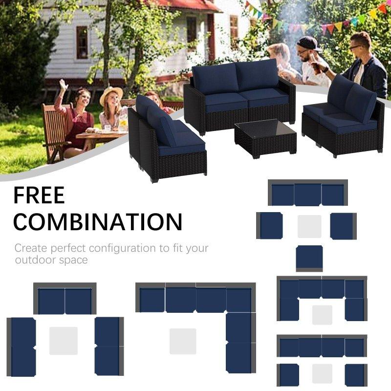 Mavi Rattan Modüler 7 Parça Bahçe Takımı - 271298