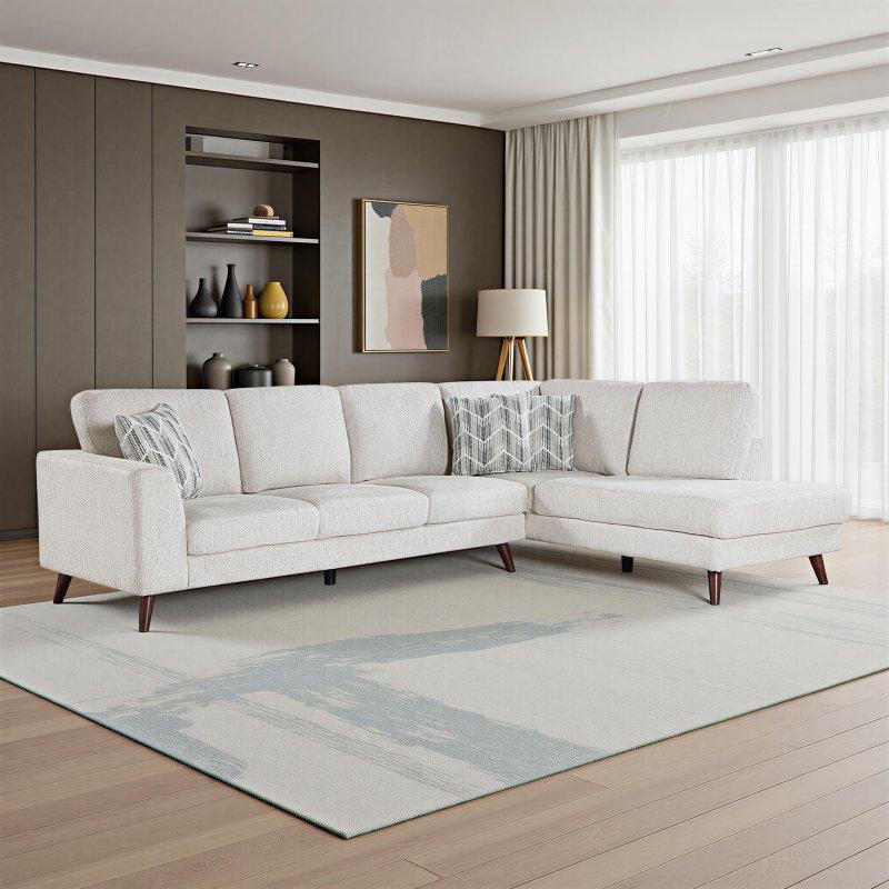 Mavi Şönil Kumaş Ahşap Ayaklı Sağ Uzanmalı Köşe Koltuk - 285x200 cm - 257513