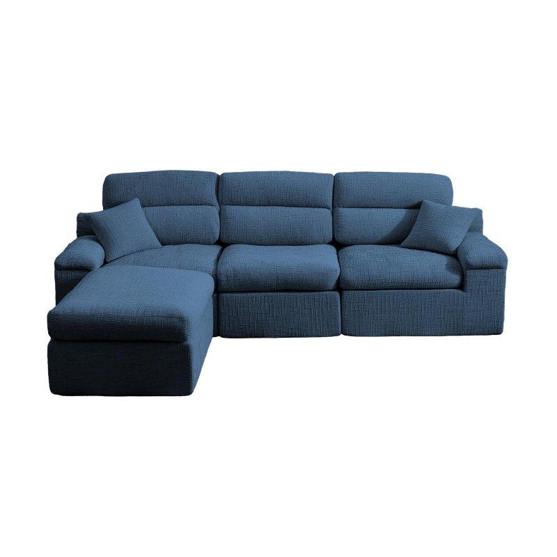 Mavi Şönil Kumaş Yataklı Yüksek Sırtlı Köşe Bohem Koltuk - 281x103x90 cm - 292418