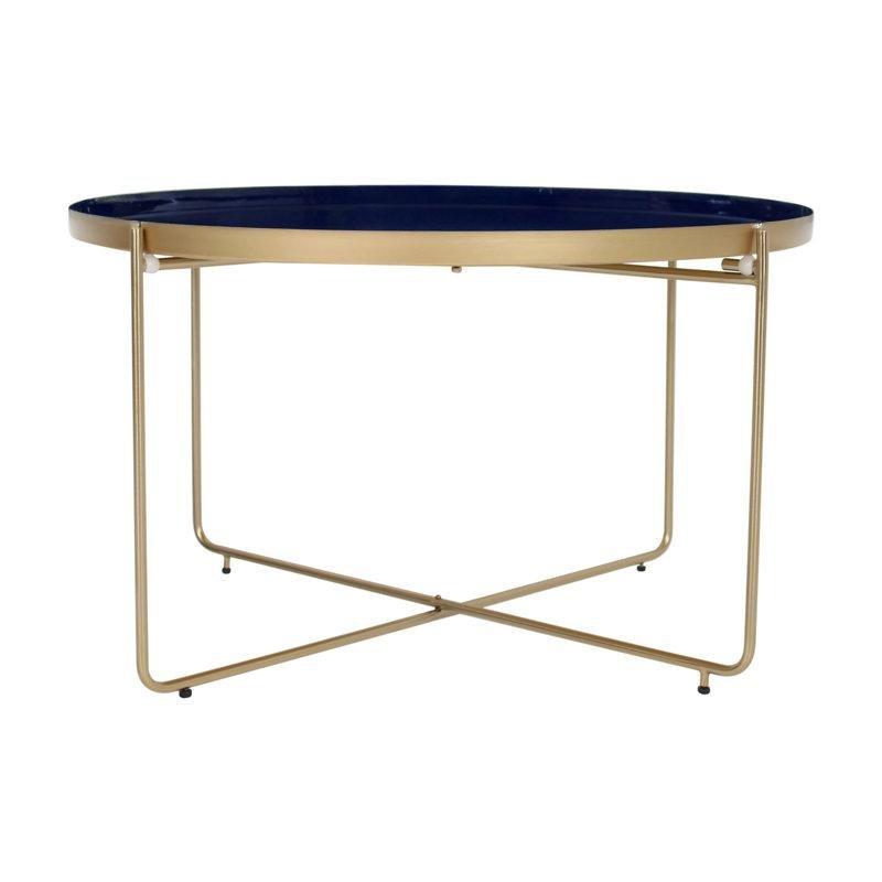 Mavi ve Gold Alüminyum Katlanabilir Tepsili Yuvarlak Orta Sehpa - 81 cm - 244842