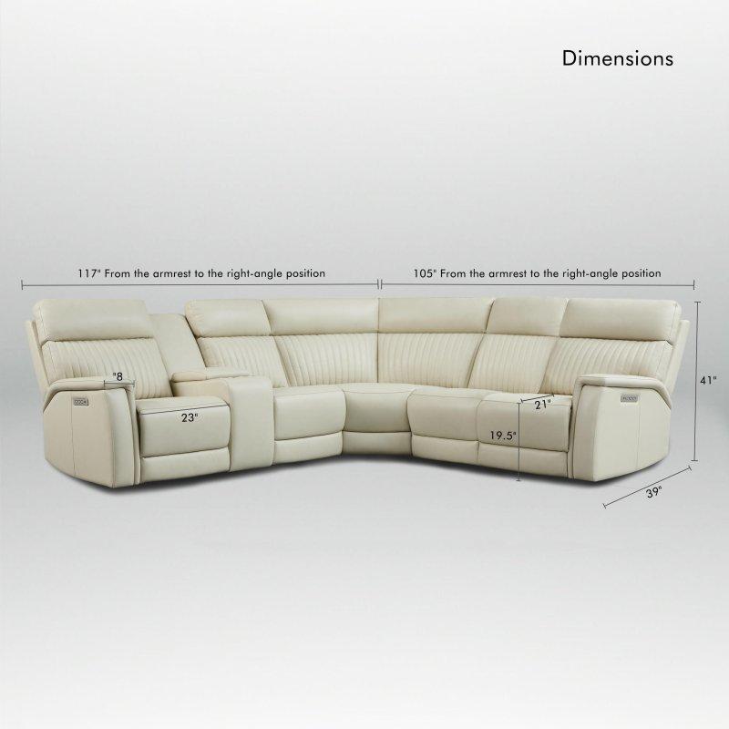 Mavi ve Krem Hakiki Deri Elektrikli Mekanizmalı USBli Köşe Koltuk - 298x267 cm - 255213