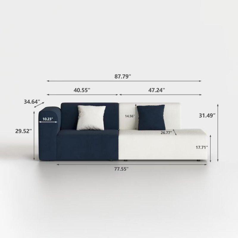 Mavi ve Krem Kadife Renk Bloklu Tek Kollu İki Kişilik Bohem Koltuk - 223 cm - 282277