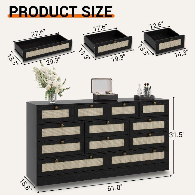 MDF 12 Çekmeceli Geniş TV Sehpası Uyumlu Şifonyer - 155 cm - 298060