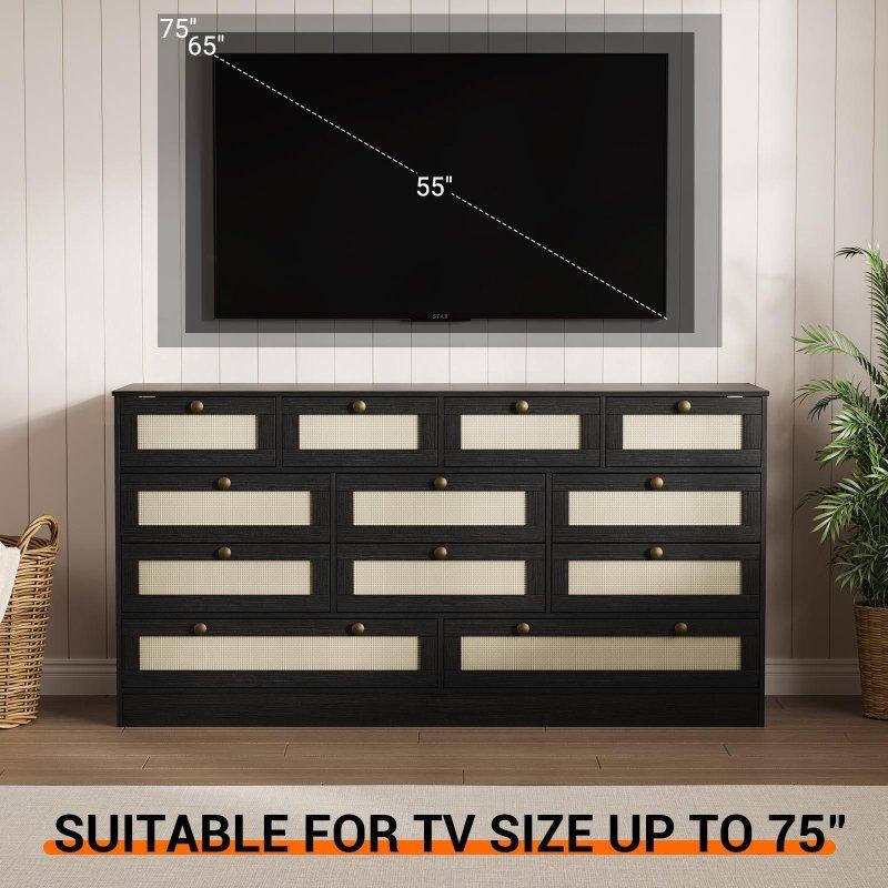 MDF 12 Çekmeceli Geniş TV Sehpası Uyumlu Şifonyer - 155 cm - 298060