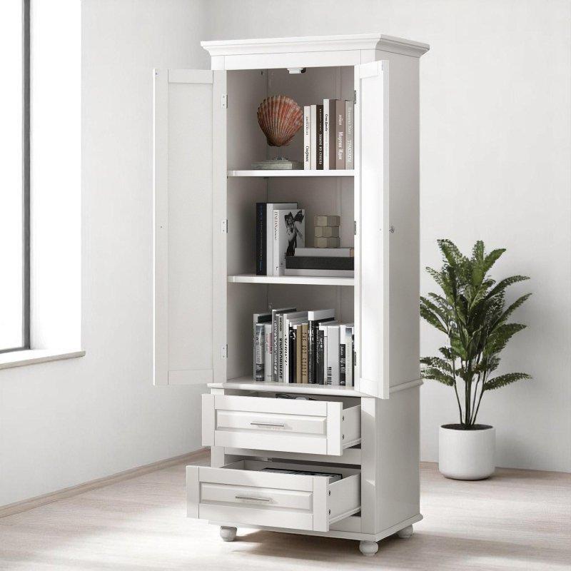 MDF 2 Kapaklı 2 Çekmeceli Ayarlanabilir Raflı Çok Amaçlı Banyo Dolabı - 61x40x159 cm - 333555