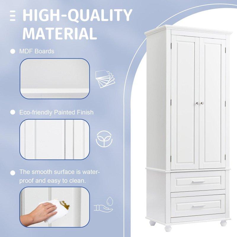 MDF 2 Kapaklı 2 Çekmeceli Ayarlanabilir Raflı Çok Amaçlı Banyo Dolabı - 61x40x159 cm - 333555