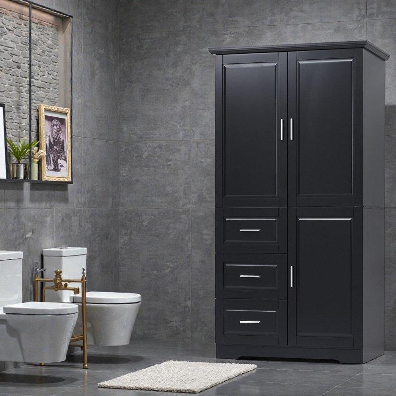 MDF 3 Çekmeceli 3 Kapaklı Ayarlanabilir Raflı Çok Amaçlı Banyo Dolabı - 334029
