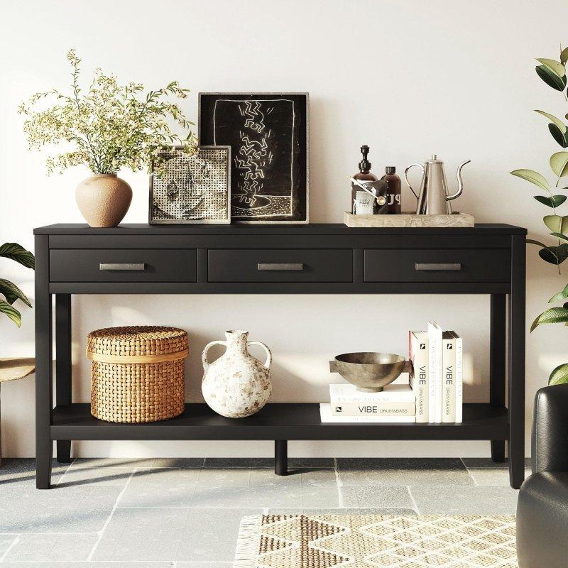 MDF 3 Çekmeceli Alt Raflı Demir Kulplu Dresuar - 158 cm - 330842