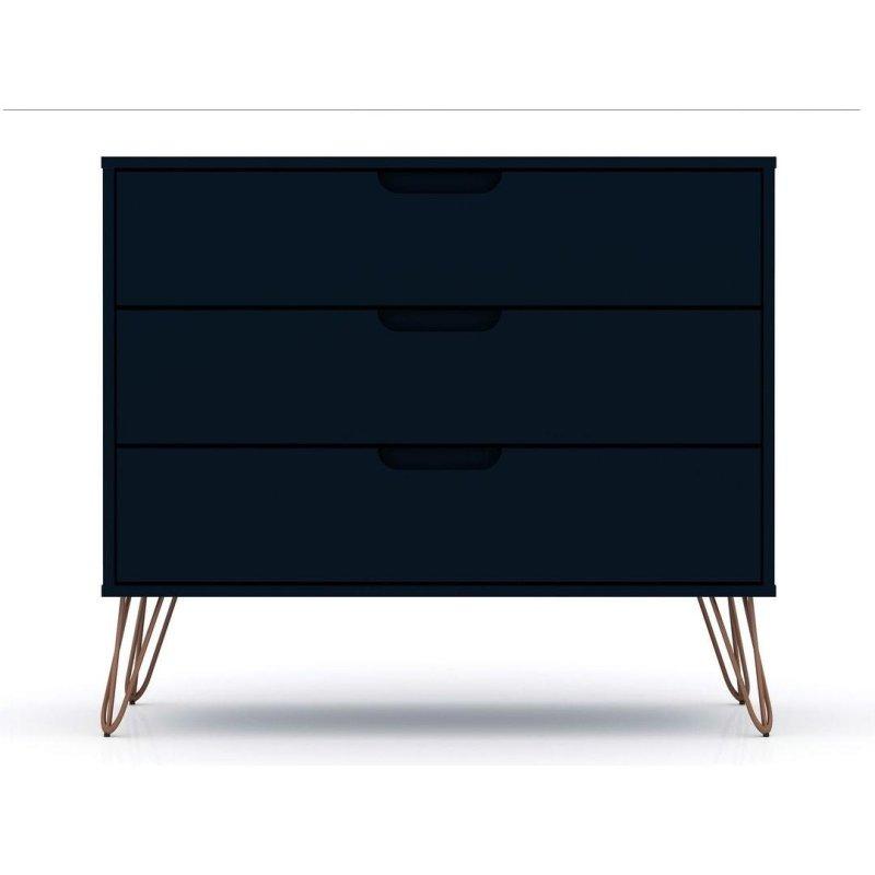 MDF 3 Çekmeceli Metal Firkete Ayaklı Retro Şifonyer - 90x45x77 cm - 297926