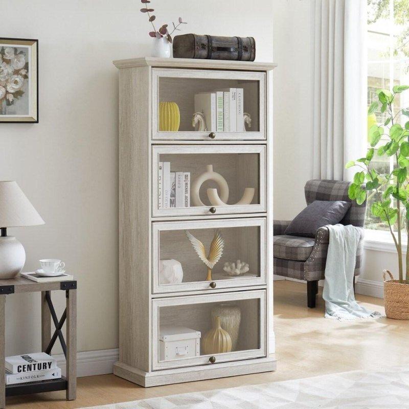 MDF 4 Raflı Dikdörtgen Cam Kapaklı Kitaplık - 81x36x161 cm - 239045